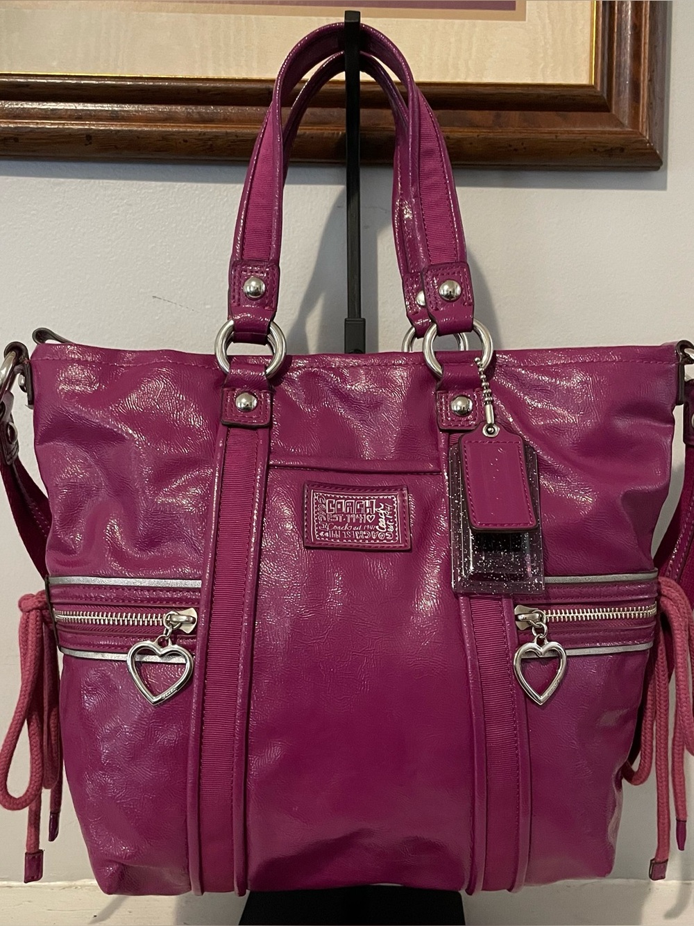 Coach Y2K Berry Patent Leather Daisy Liquid Gloss Pocket Tote Bag Purple Pink